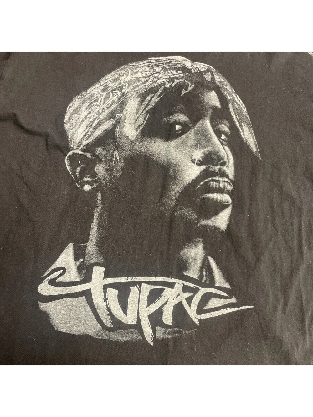 Vintage Tupac Shakur 2Pac Big Face T-Shirt XL  90s Hip Hop Rap Tee Black On Whit